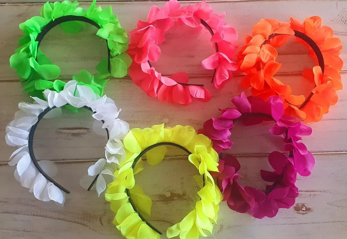 Vincha Con Flores Fluo Cotillón