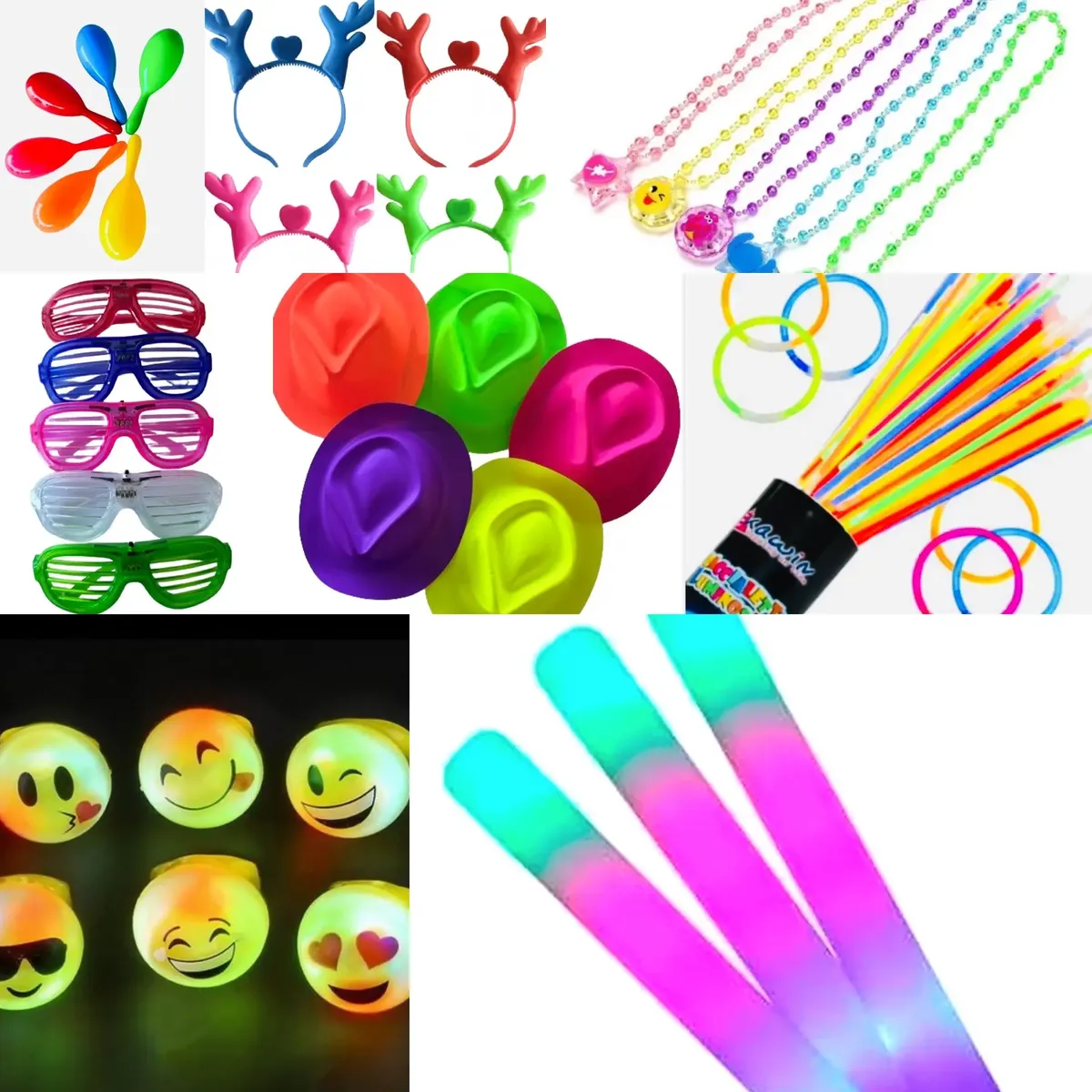 Cotillón Luminoso Flúo Pack 50 Personas 149 Artículos