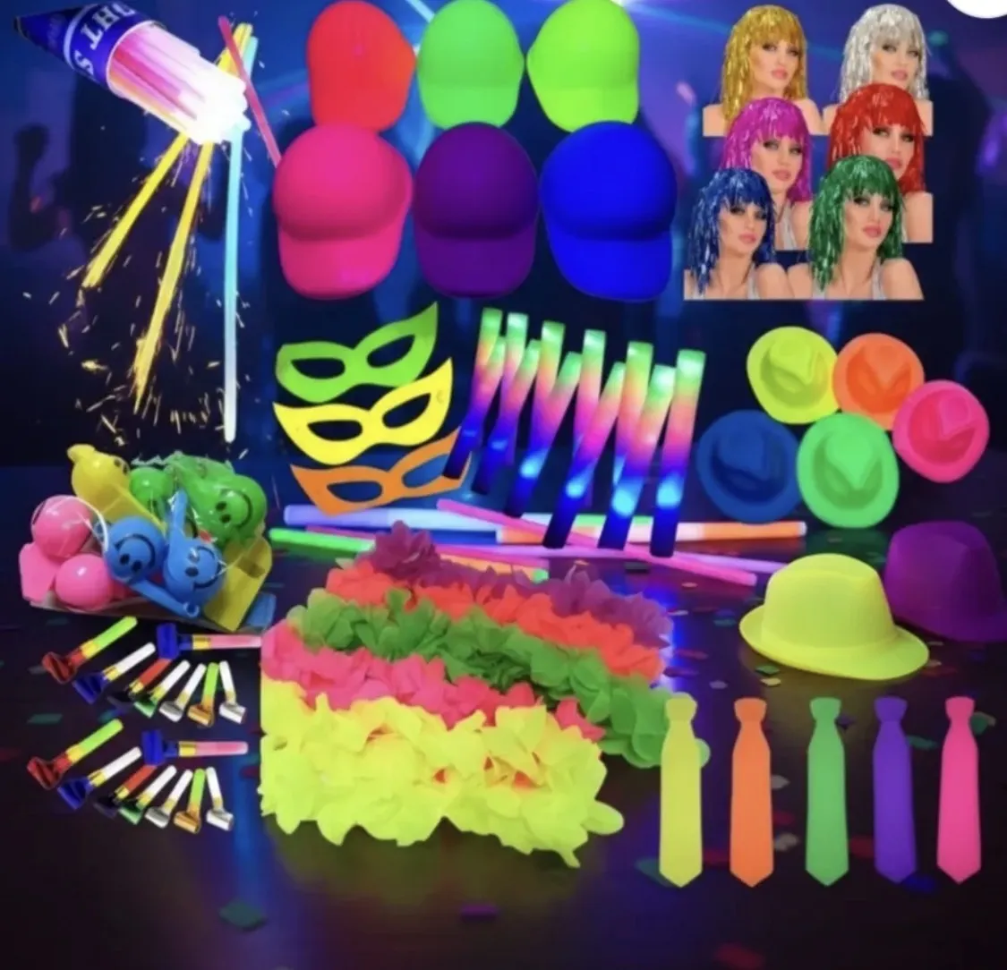 Combo Cotillón 50 Personas Fiesta Fluo Luminoso