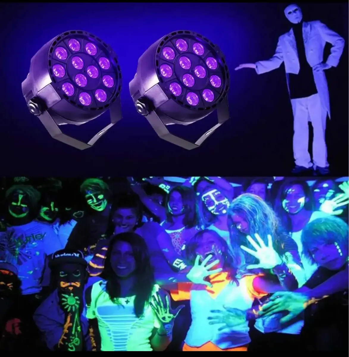 Tacho De Luz Negra 12 Led Fluo Neon Fiestas