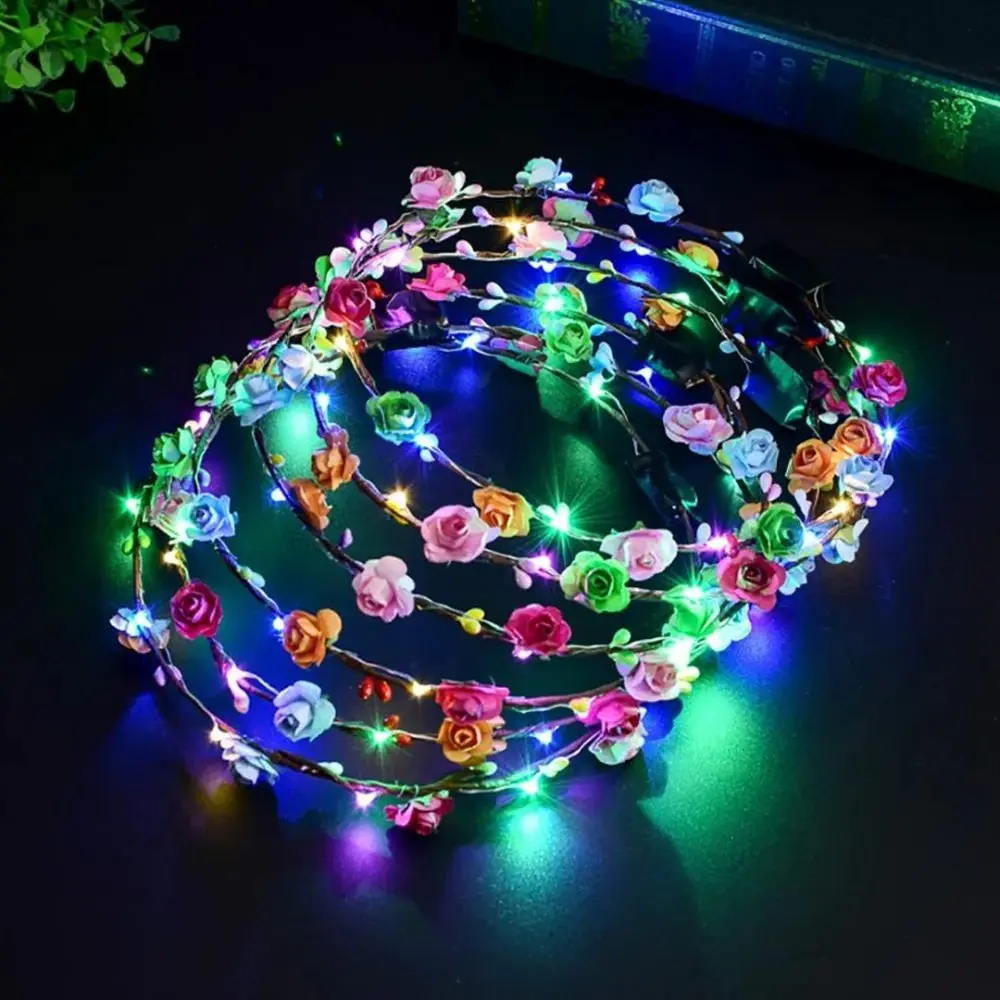 Cotillón Coronas De Flores Con Luces Led x6